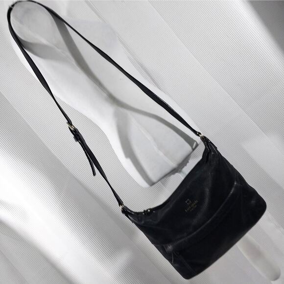 KATE SPADE! BLACK PEBBLED GENUINE LEATHER LOGO FRONT CROSSBODY, SHOULDER BAG! - Picture 13 of 13